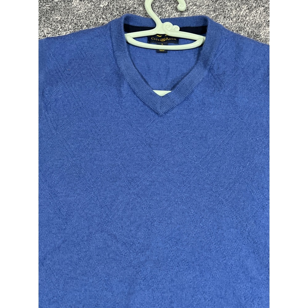 Club Room Mens Blue Merino Wool Blend V-Neck Diamond Knit Sweater Vest Large